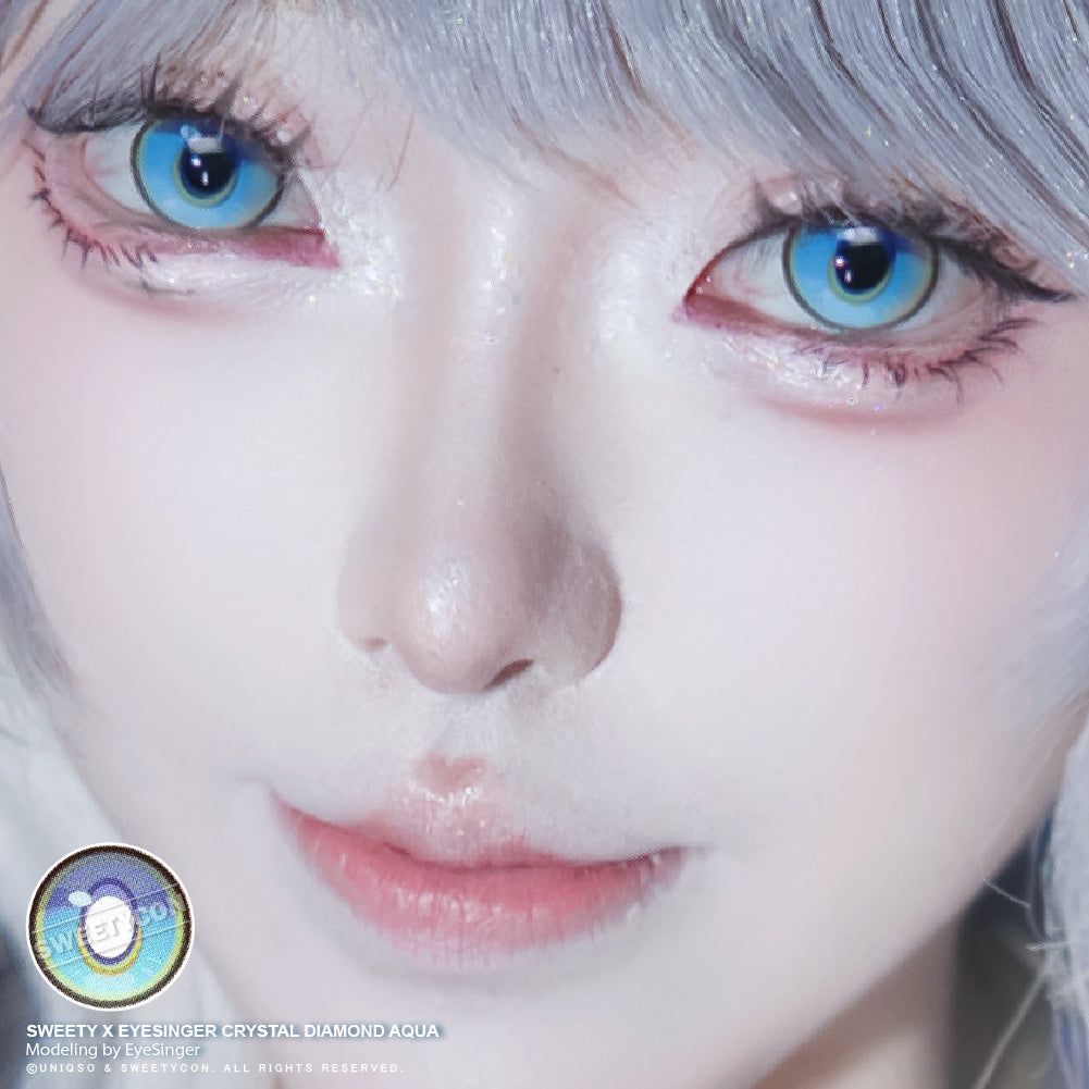 Sweety x Eyesinger Crystal Diamond Aqua (2 lenses/pack)-Colored Contacts-UNIQSO Canada