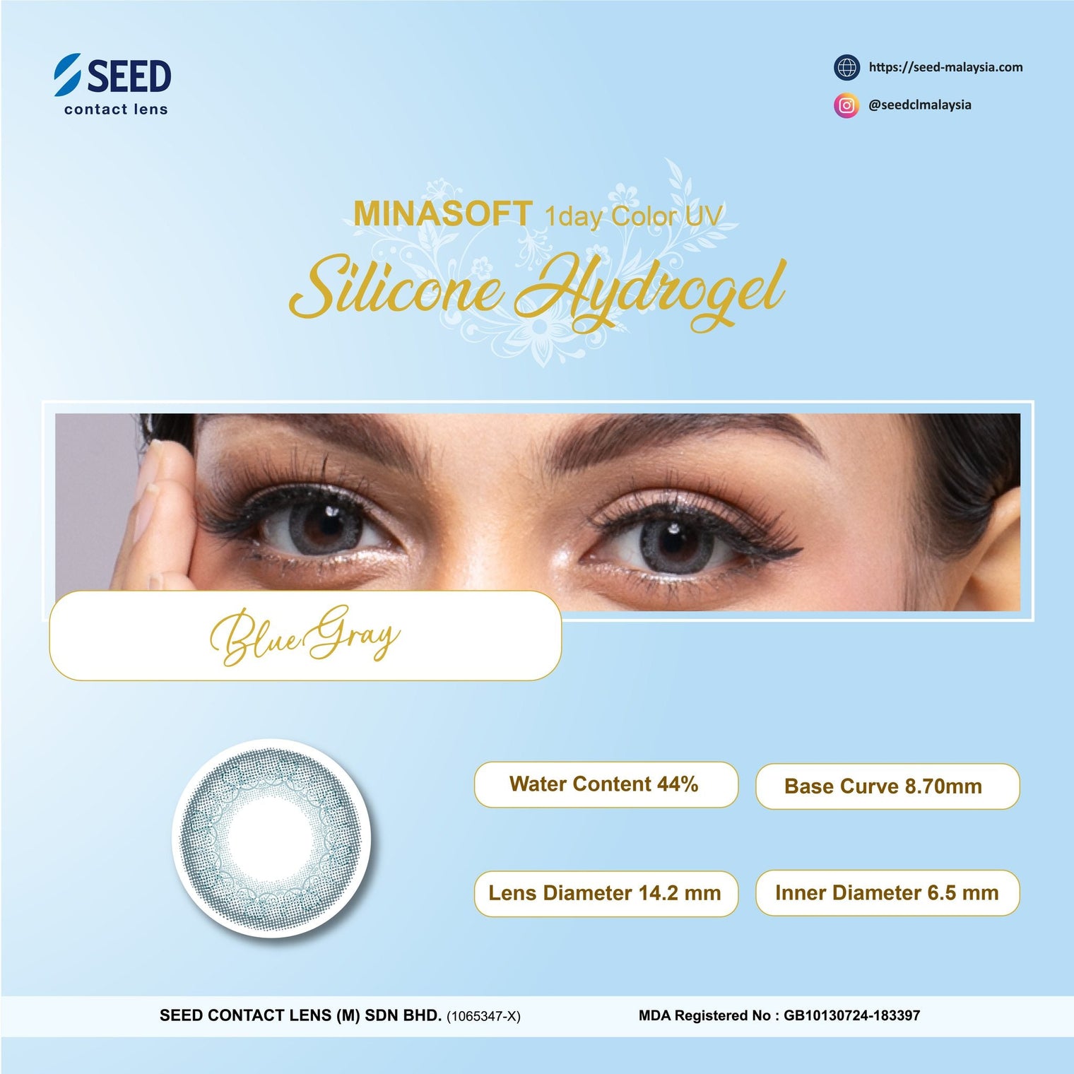 SEED Minasoft 1 day Color UV - Blue Gray-Colored Contacts-UNIQSO Canada