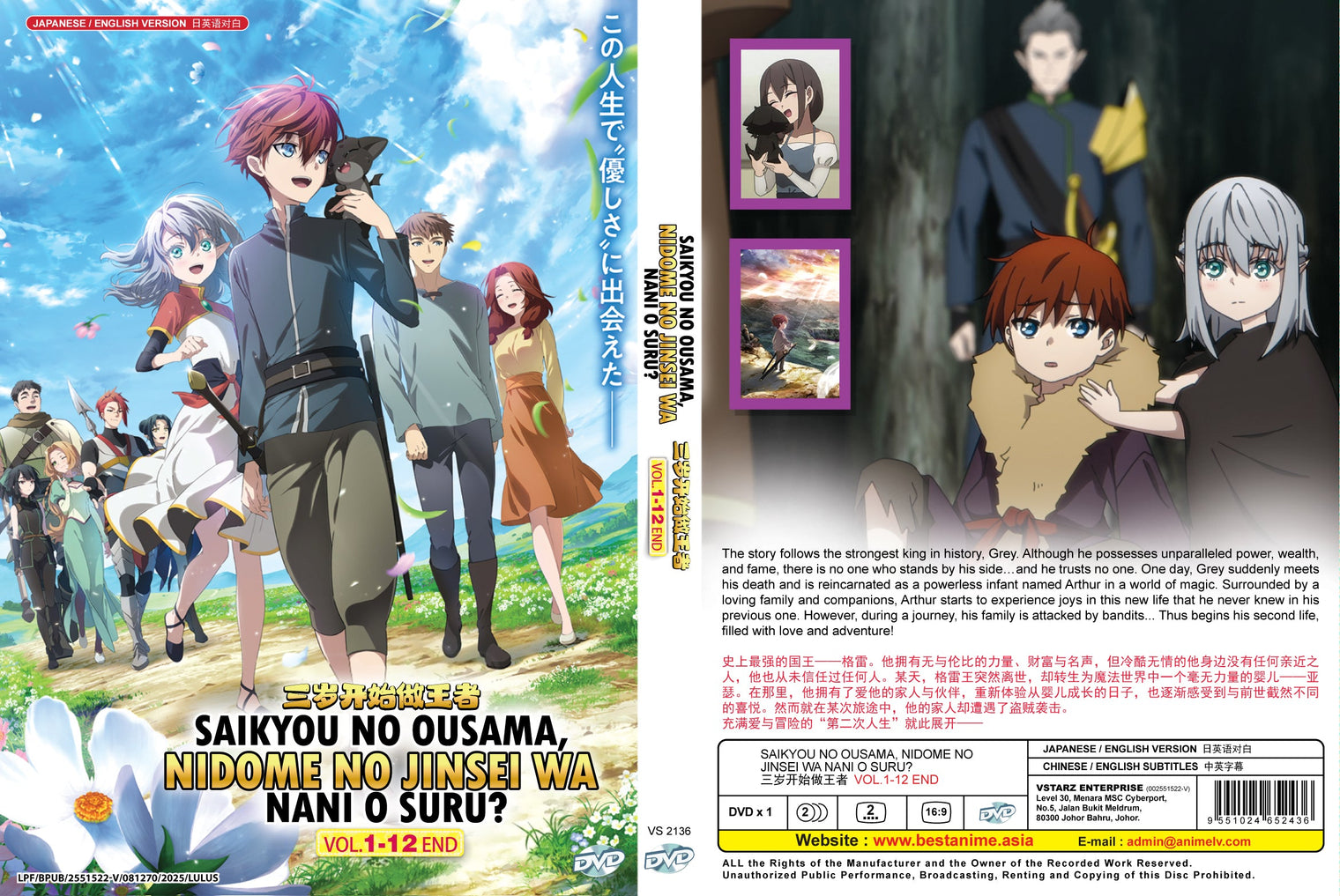 Original DVD - Saikyou no Ousama, Nidome no Jinsei wa Nani o Suru Vol.1-12 End