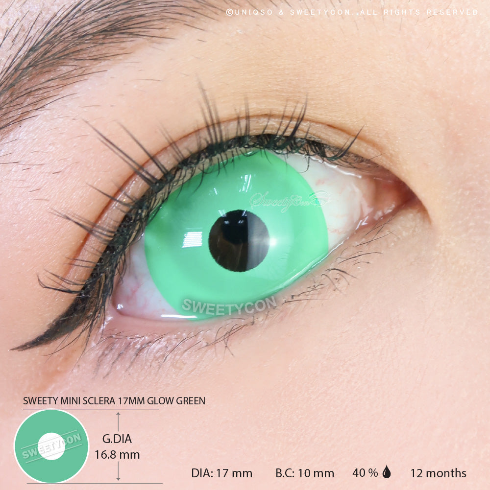 Sweety Mini Sclera UV Glow Green (1 lens/pack)-Mini Sclera Contacts-UNIQSO Canada