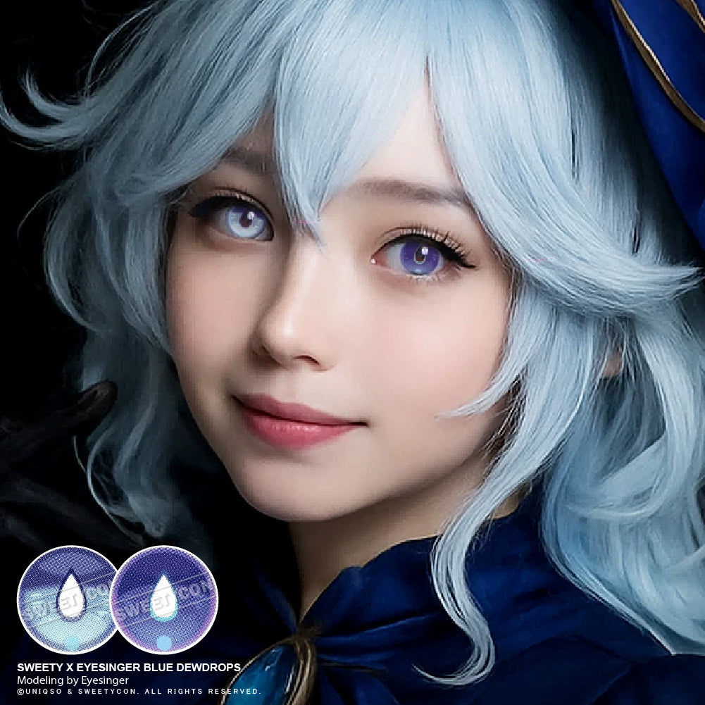 Sweety x Eyesinger Blue Dewdrops (2 lenses/pack)-Colored Contacts-UNIQSO Canada