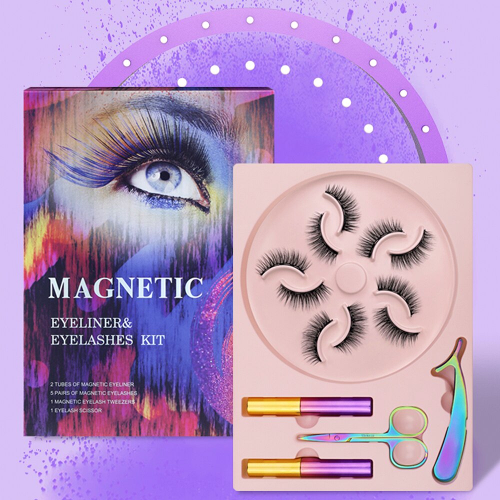 Natural Long Faux Mink Magnetic Eyelashes Full Kit Set (5 Pairs)-Magnetic Eyelash-UNIQSO Canada
