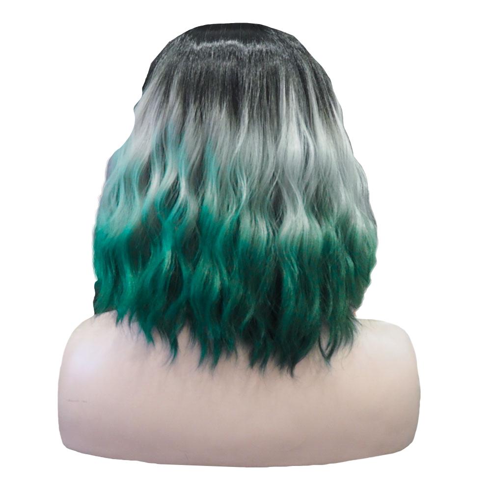 Premium Wig - Ombre Grey Turquoise Medium Curl Lace Front Wig-Lace Front Wig-UNIQSO Canada
