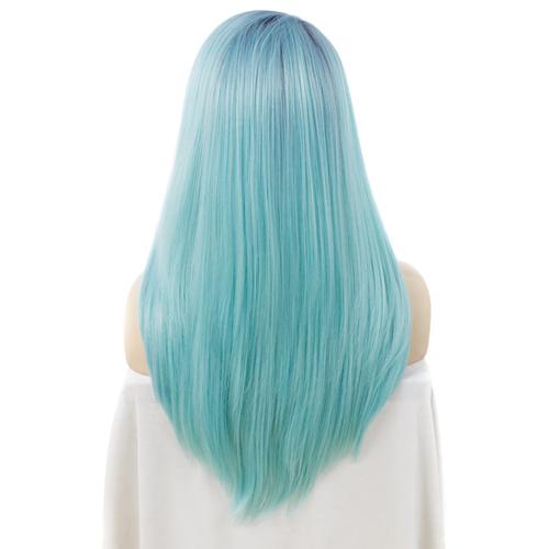 Premium Wig - Rooted Baby Blue Long Side Sweep Straight Lace Front Wig-Lace Front Wig-UNIQSO Canada