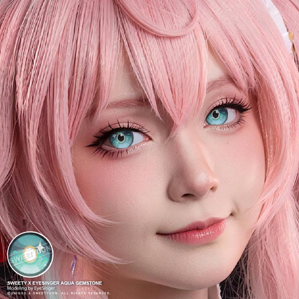 Sweety x Eyesinger Aqua Gemstone (2 lenses/pack)-Colored Contacts-UNIQSO Canada