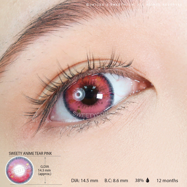 Sweety Anime Tear Pink (1 lens/pack)-Colored Contacts-UNIQSO