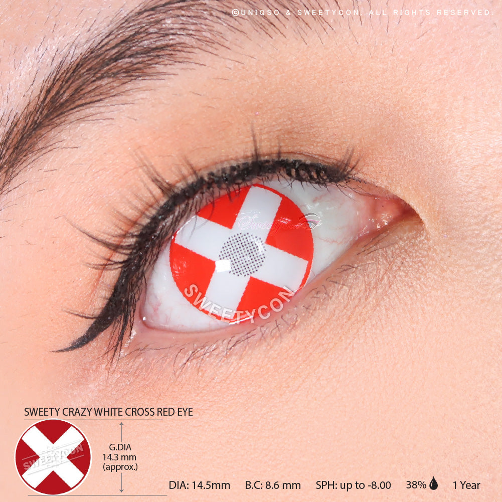Sweety Crazy White Cross Red Eye (1 lens/pack)-Crazy Contacts-UNIQSO