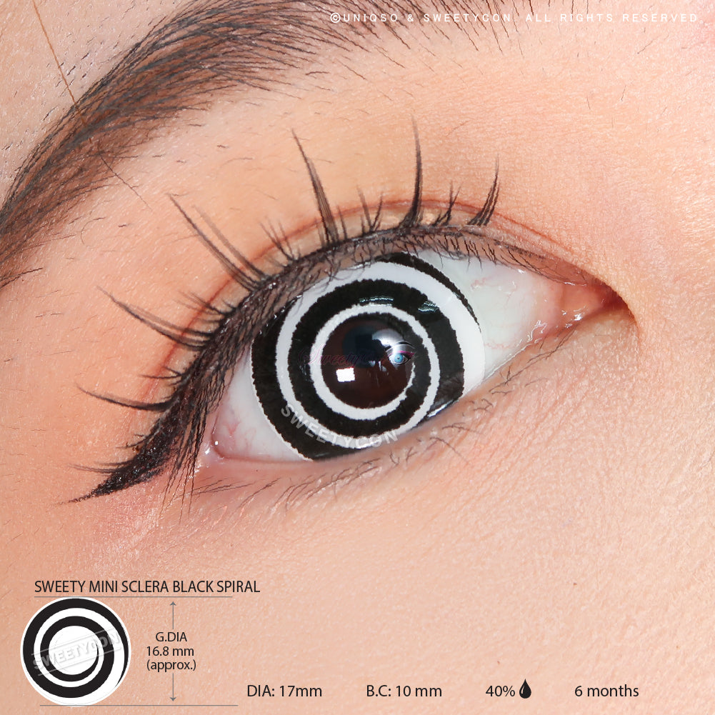 Sweety Mini Sclera Black Spiral (1 lens/pack)-Mini Sclera Contacts-UNIQSO Canada