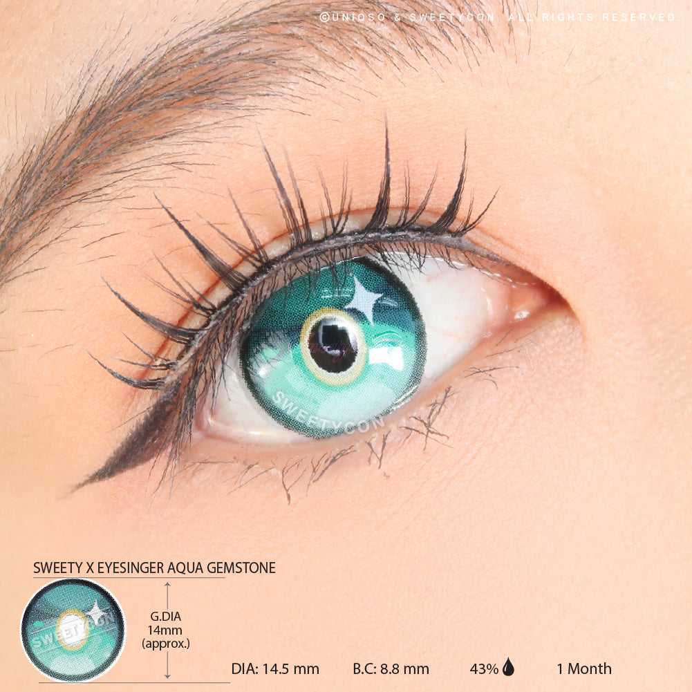 Sweety x Eyesinger Aqua Gemstone (2 lenses/pack)-Colored Contacts-UNIQSO Canada