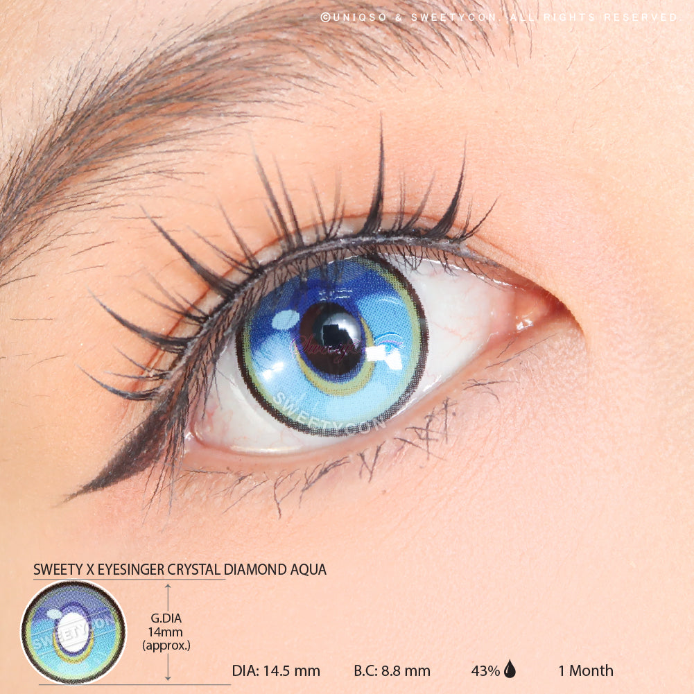 Sweety x Eyesinger Crystal Diamond Aqua (2 lenses/pack)-Colored Contacts-UNIQSO Canada