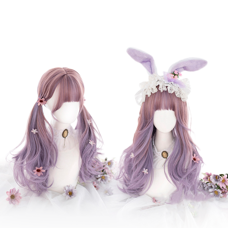 Plum Lilac Ombre Long Wave with Fringe Lolita Wig-Lolita Wig-UNIQSO
