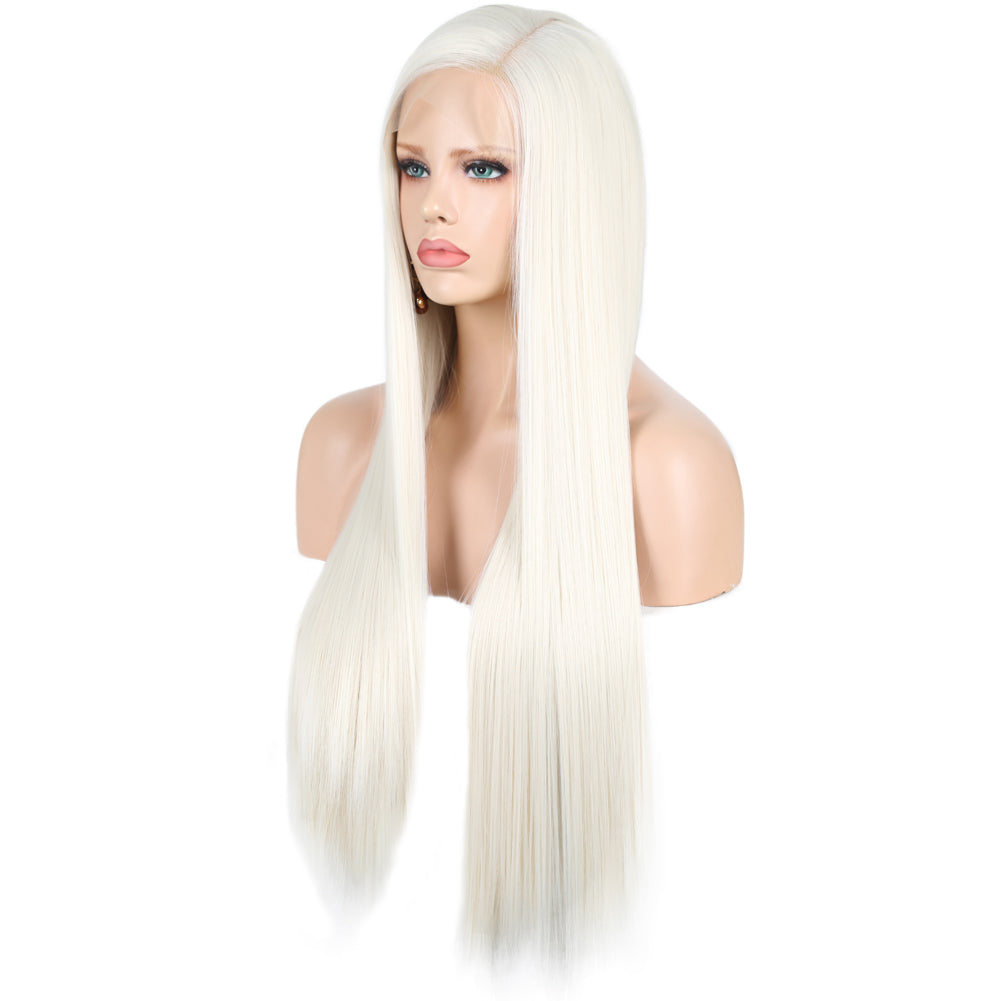 Glitzy White Front Lace Long Straight Hair Wig-Lace Front Wig-UNIQSO Canada