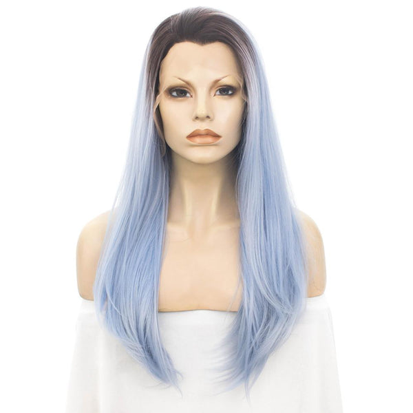 Premium Wig - Rooted Glacier Blue Long Straight Lace Front Wig-Lace Front Wig-UNIQSO