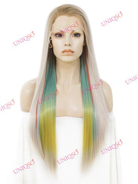 Premium Wig - Strawberry Blonde with Aqua Mint Under Lights Lace Front Wig-Lace Front Wig-UNIQSO