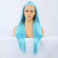 Plush Blue Front Lace Long Straight Hair-Lace Front Wig-UNIQSO Canada