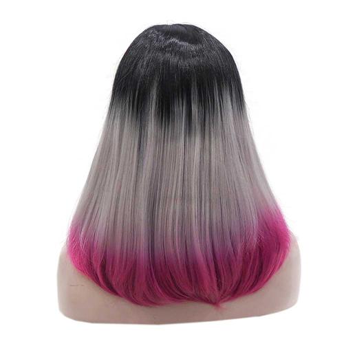 Premium Wig - Rooted Ash Blonde with Pink Edge Medium Lace Front Wig-Lace Front Wig-UNIQSO Canada