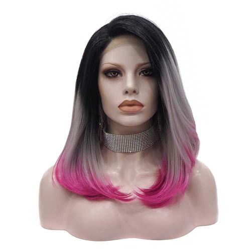Premium Wig - Rooted Ash Blonde with Pink Edge Medium Lace Front Wig-Lace Front Wig-UNIQSO Canada