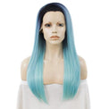 Premium Wig - Rooted Baby Blue Long Side Sweep Straight Lace Front Wig-Lace Front Wig-UNIQSO Canada