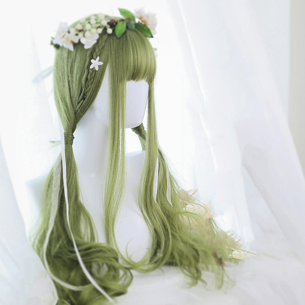 Sage Green Extra Long with Wavy Ends Lolita Wig-Lolita Wig-UNIQSO Canada