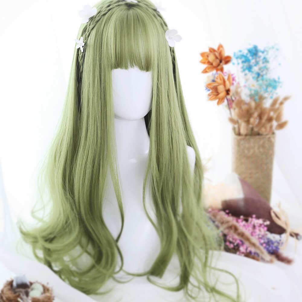 Sage Green Extra Long with Wavy Ends Lolita Wig-Lolita Wig-UNIQSO Canada