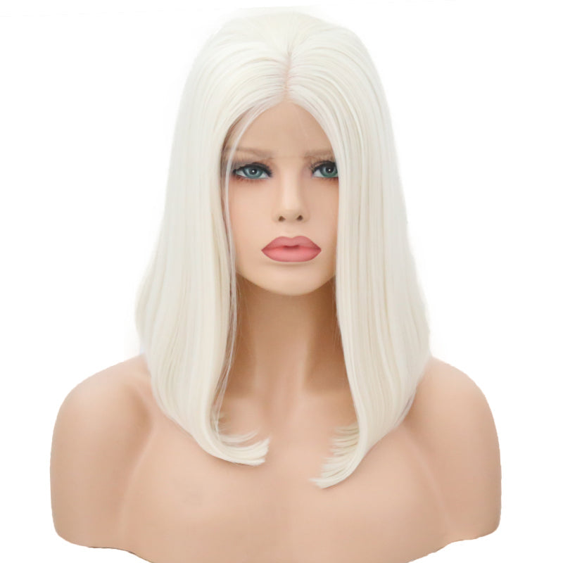 White Pearl Velvet Front Lace Bob Wig-Lace Front Wig-UNIQSO Canada